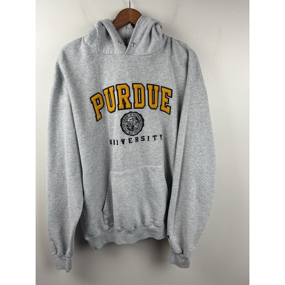 Champion Purdue University Hoodie Mens XL Gray Chenille Logo Boilermakers NCAA